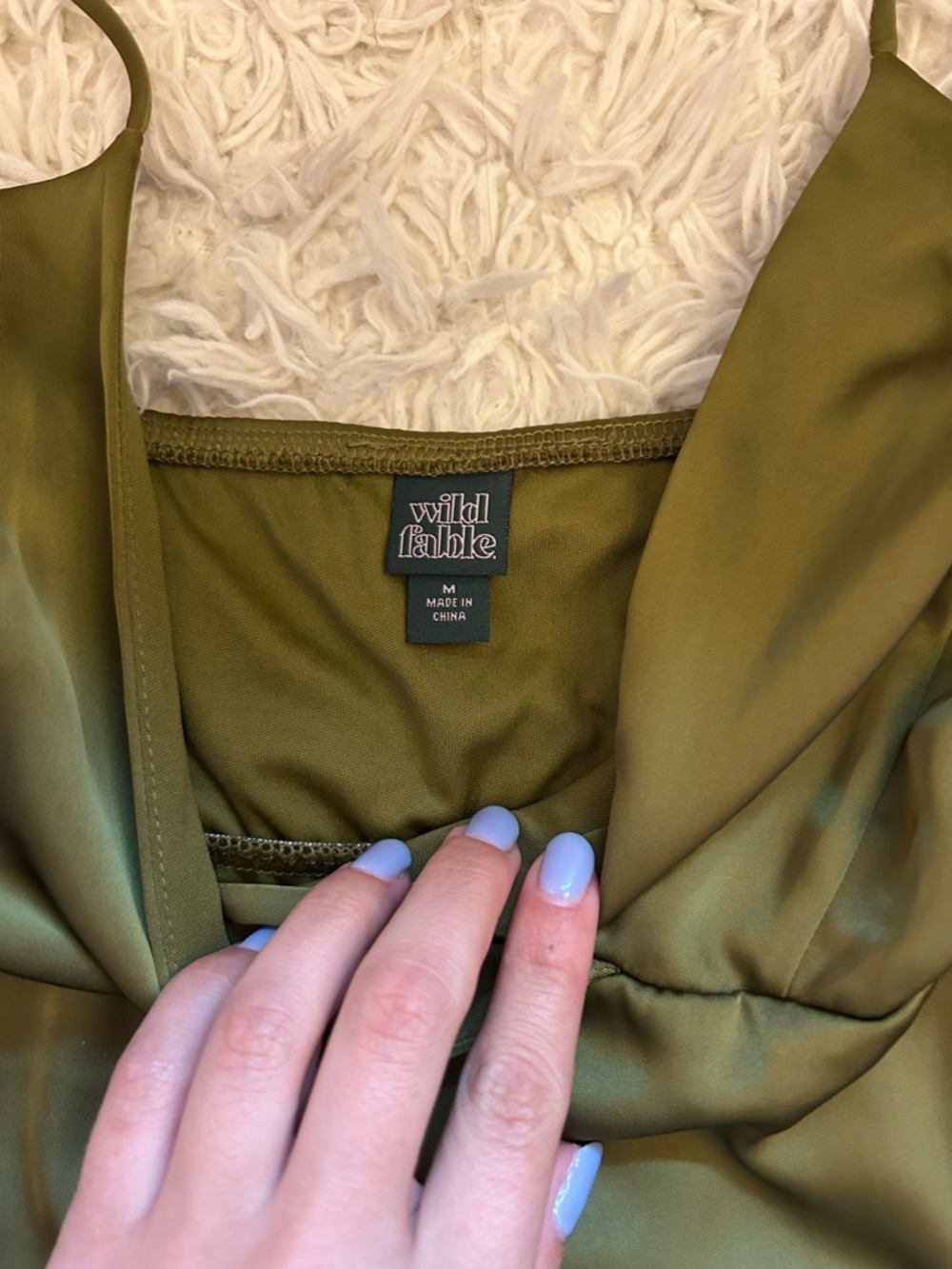 wild fable Olive Green Satin Maxi Slip Dress with Ruffle Detail - Picture 2 of 4